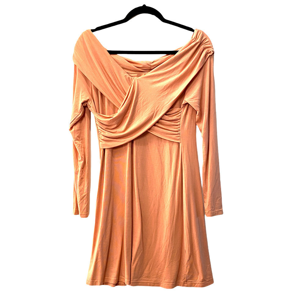 Privacy Please Long Sleeve Dress Pink Flesh Beige Faux wrap dress Size XL